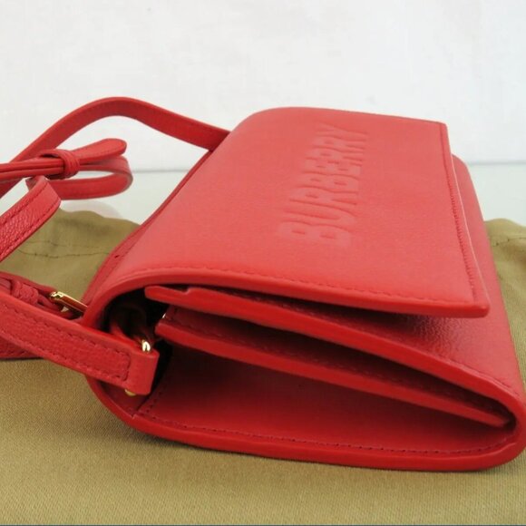 NWT $970 BURBERRY HENLEY RED LOGO EMBOSSED LEATHER CROSSBODY/CLUTCH BAG - Picture 7 of 16